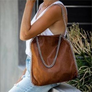 VICI Cecilia Faux Suede Chain Handbag – Brown New Purse Vegan